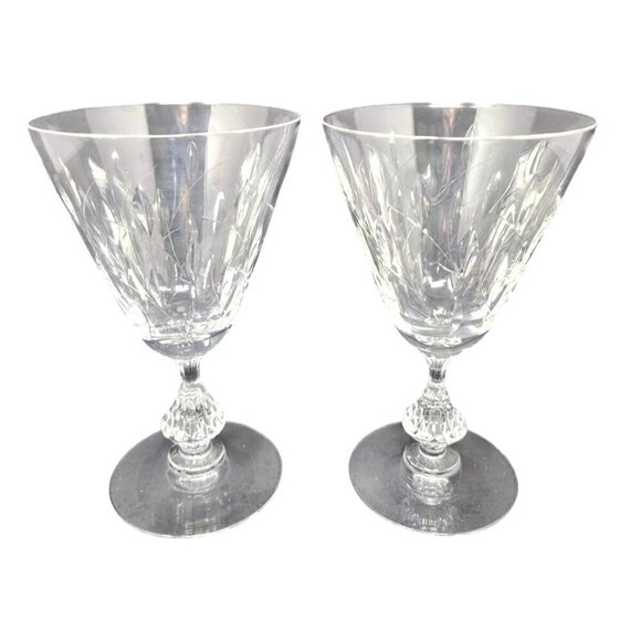 Duncan & Miller Willow 6 inch Crystal Water Goblets Wine Glasses Leaf Cut Barwar - Picture 1 of 8